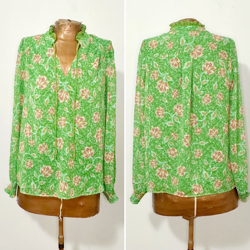 Joie Lime Green Floral Print Blouse Size extra small